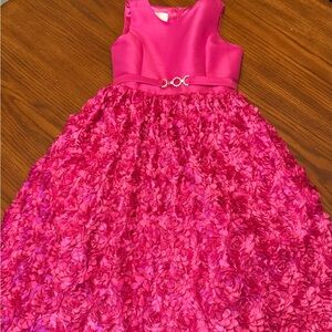 Elegant Pink crystal belt embellishment Kids Dress floral textured flared